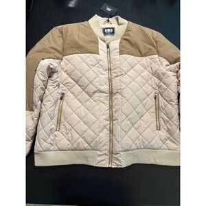 Benjamin Black Mens Quilted Bomber Jacket Tan Beige Colorblock Full Zip 3XL NEW